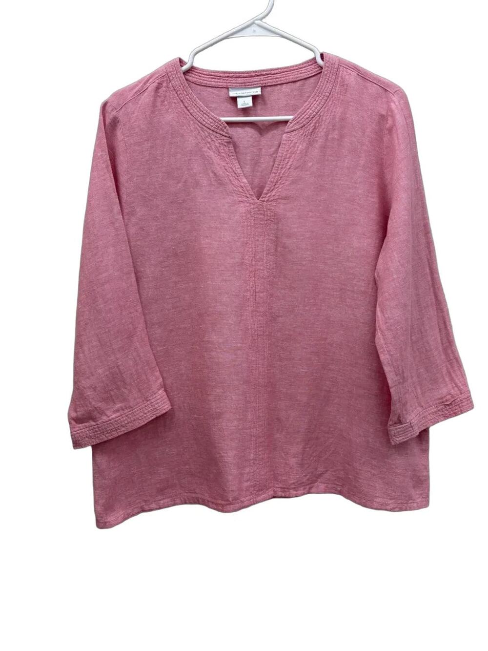 Liz Claiborne Pink Linen Cotton V-Neck Top